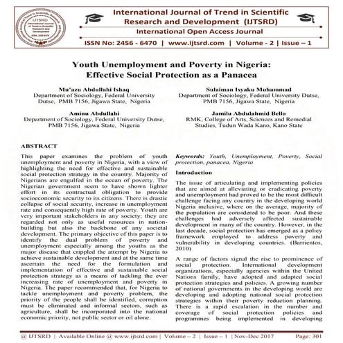 Youth Unemployment and Poverty in Nigeria: Effective Social Protection as a P...