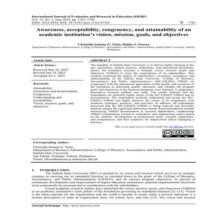 Awareness, acceptability, congruency, and attainability of an academic instit...