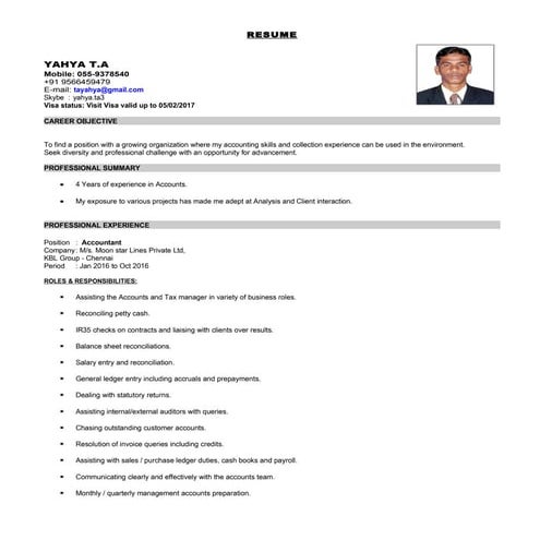 yahya Accountant Uae Cv