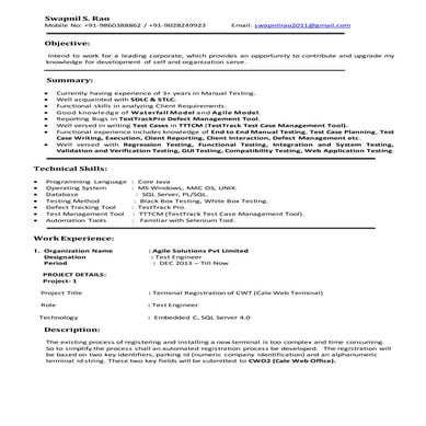 Resume of Test Engineer(Swapnil Rao)