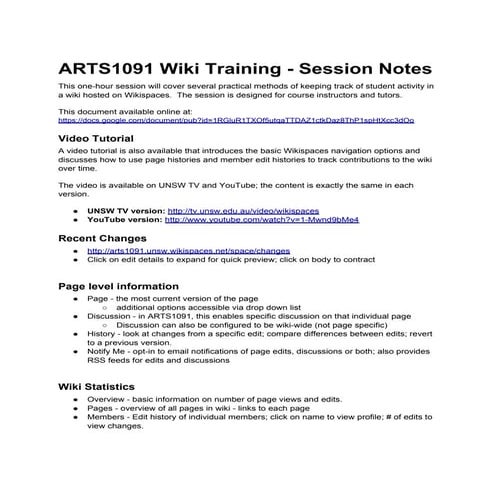 ARTS1091 Wiki Training Session Notes  