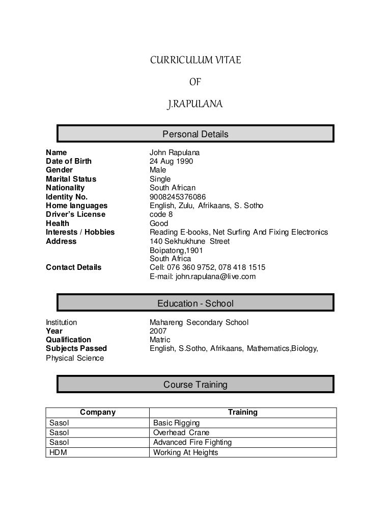 CURRICULUM VITAE JOHN RAPULANA