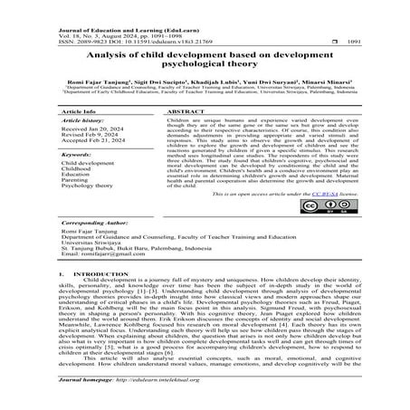 Analysis of child development based on development psychological theory ...