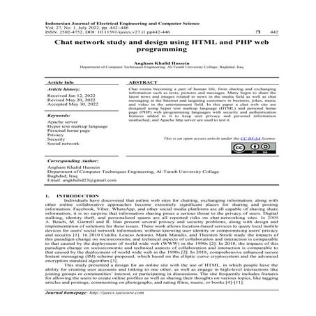 Chat network study and design using HTML and PHP web programming | PDF
