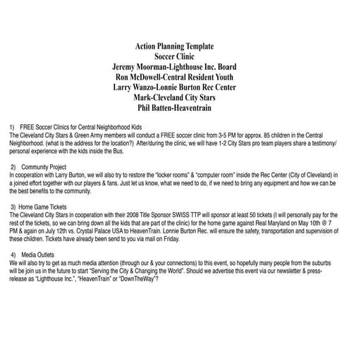 Soccer Clinic Planning