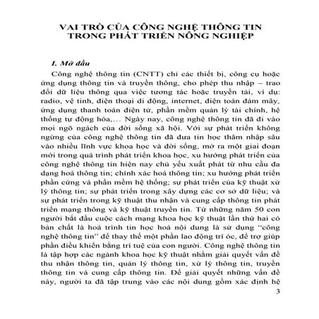 VAI TRÒ CỦA CÔNG NGHỆ THÔNG TIN TRONG PHÁT TRIỂN NÔNG NGHIỆP 