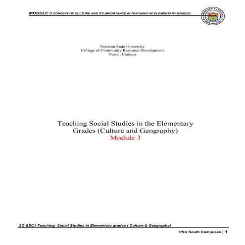 teaching social studies in elementary grades 1 culture and geography | DOCX
