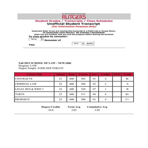 Rutgers Law Transcript