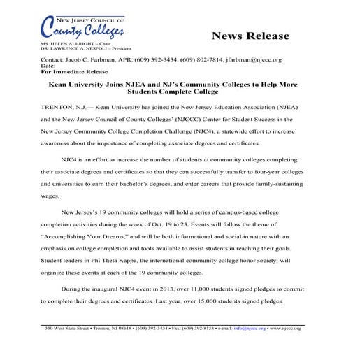 NJC4 News Release