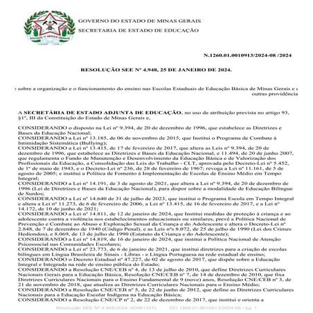 Resolução SEE MG 4948 25 DE JANEIRO DE 2024