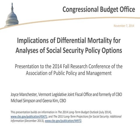 Implications of Differential Mortality for Analyses of Social Security Policy...