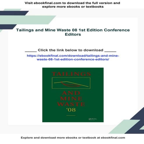 Tailings and Mine Waste 08 1st Edition Conference Editors