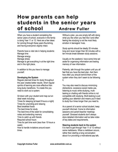 parents guide to senior years