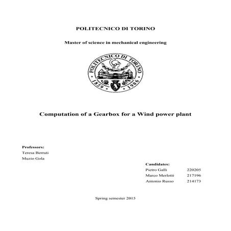 Computation of a gearbox for a wind power plant