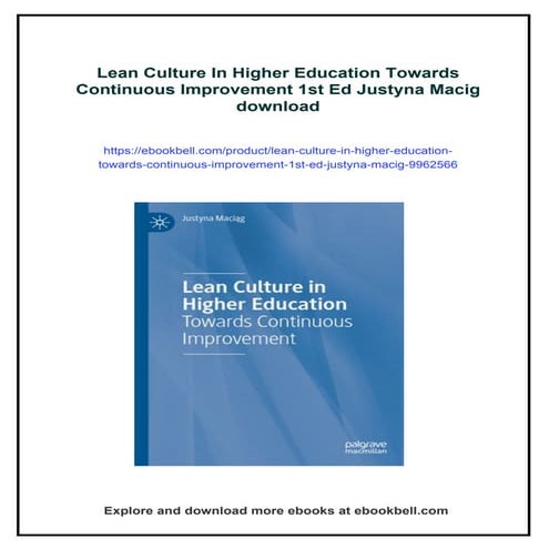 Lean Culture In Higher Education Towards Continuous Improvement 1st Ed ...
