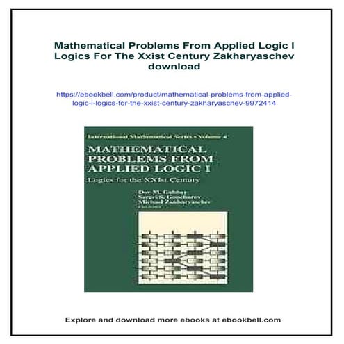 Mathematical Problems From Applied Logic I Logics For The Xxist Century ...