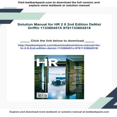 Solution Manual for HR 2 0 2nd Edition DeNisi Griffin 113360451X 9781133604518