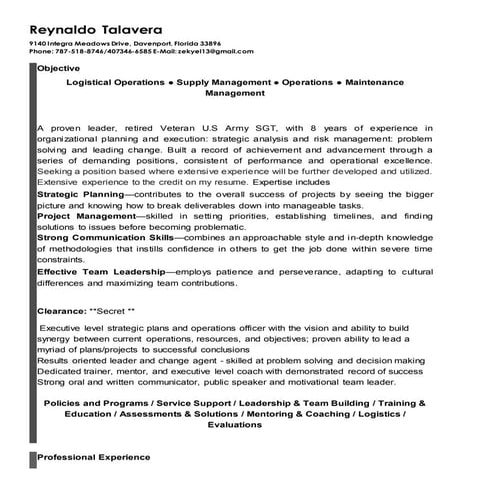 Reynaldo Talavera  Professional Resume