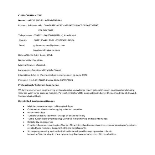 Hazem Gobran CURRICULUM VITAE