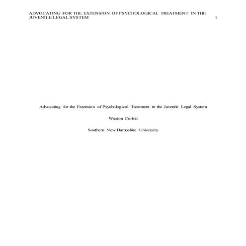 Advocating for the Extension of Psychological Treatment in the Juvenile Legal System