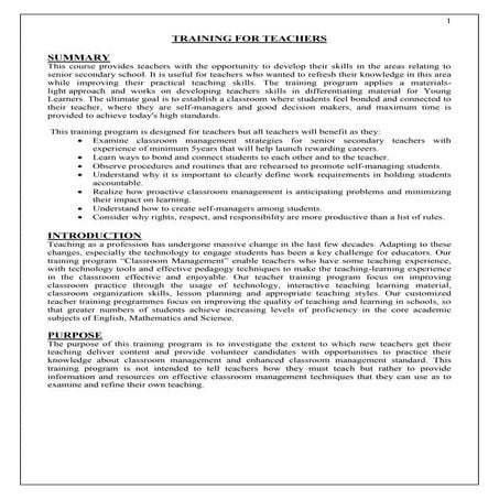 TRAINING FOR TEACHERS