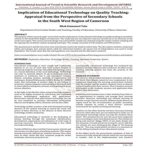 Implication of Educational Technology on Quality Teaching Appraisal from the ...