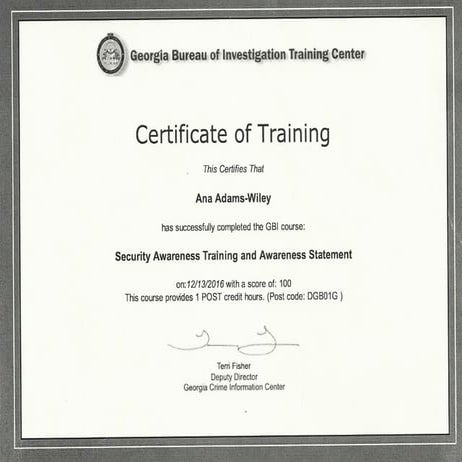 certificate of training