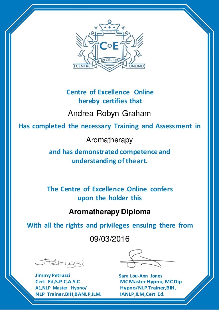 Aromatherapy diploma certificates
