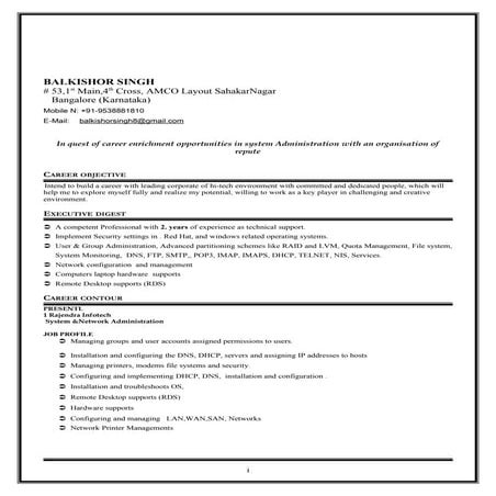 Balkishor Singh CV
