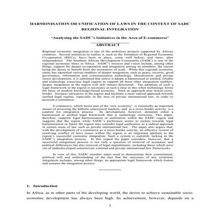 HARMONISATION OF NATIONAL LAWS IN THE CONTEXT OF SADC REGIONAL INTEGRATION2