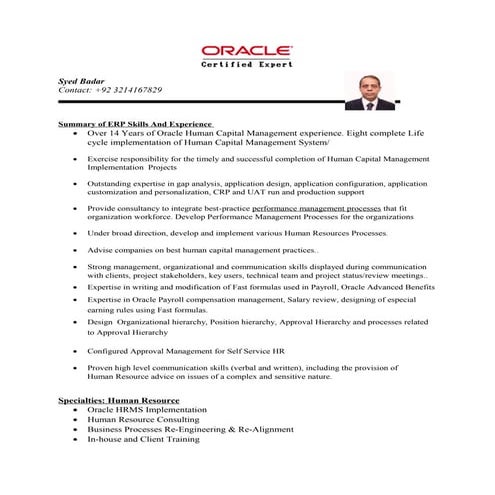 Oracle HRMS Fundamental CV