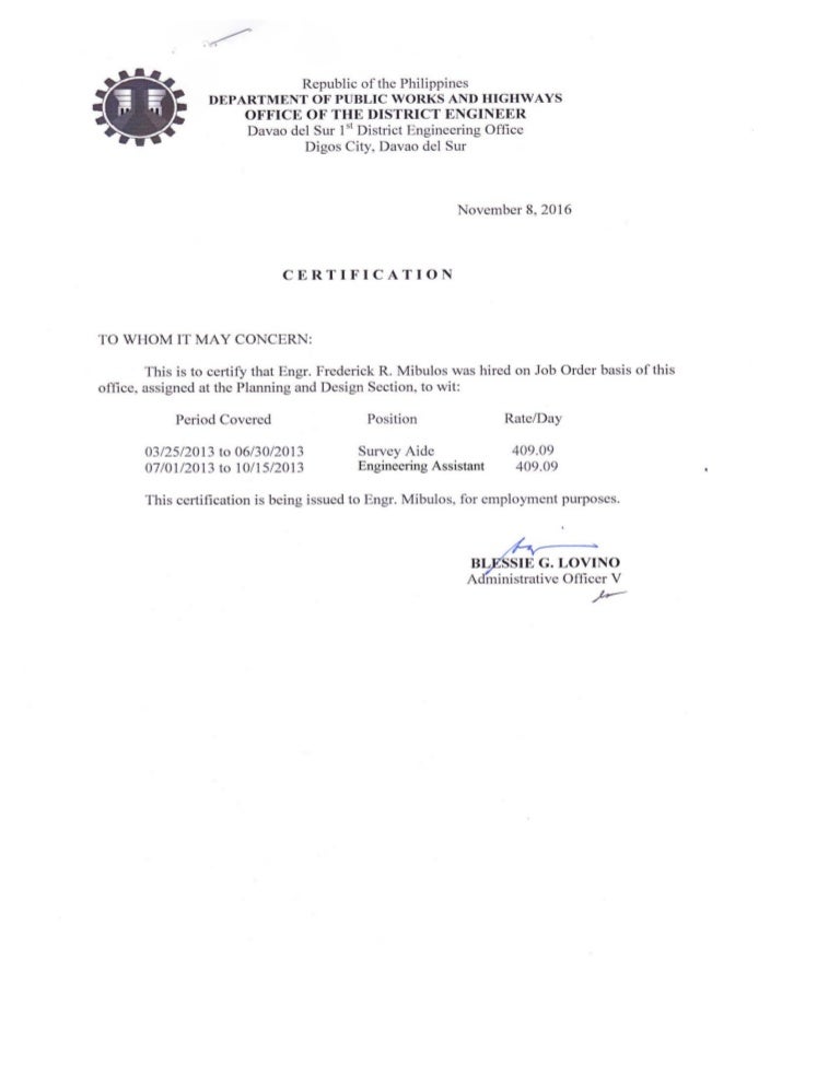 Work Certificate (DPWH) EA