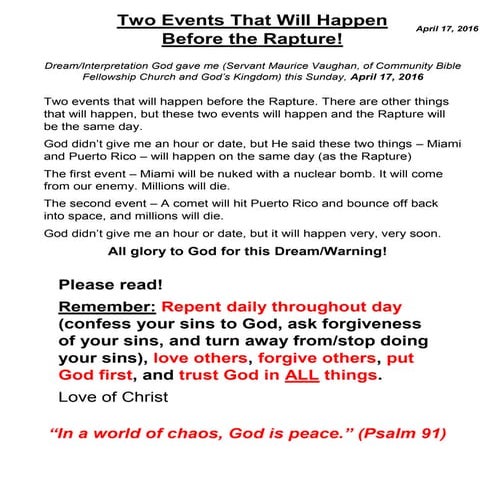 Two events that will happen before the Rapture - Given APRIL 17 2016 | PDF