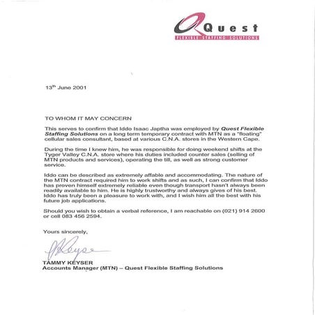 Tammy Keyser Reference Letter