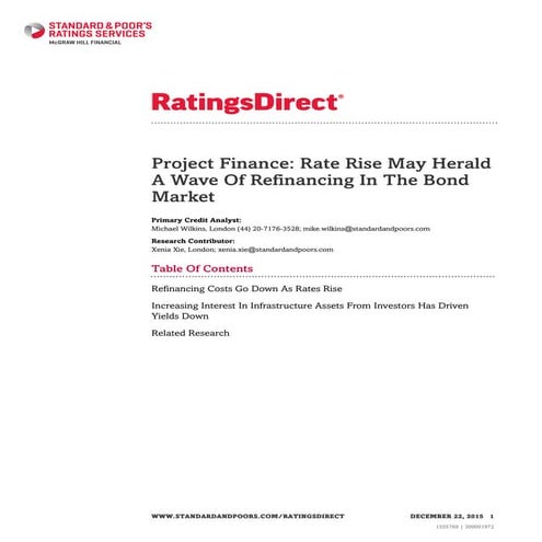 Project Finance - Rate Rise May Herald A Wave Of Refinancing In The Bond Mark...
