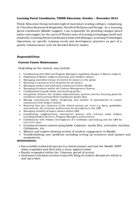 (THINK Education) Learning Portal Coordinator