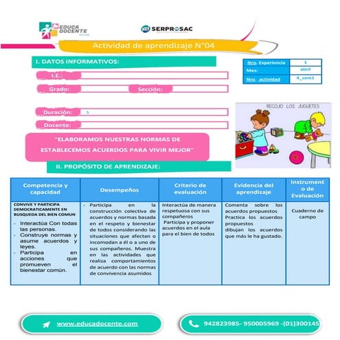 ACUERDOS DEL AULA DE EDUCACION INICIAL PARA CONVIVIR MEJOR - Document Preview