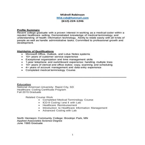 Medical Coder Resume