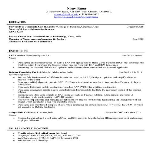 Nirav Rana - Resume