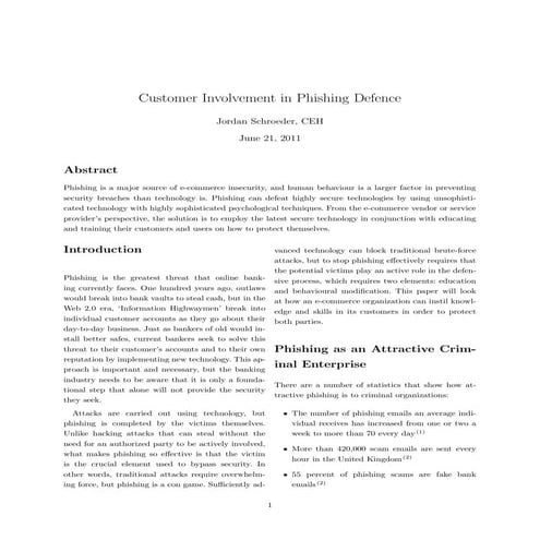 Customer Involvement in Phishing Defence