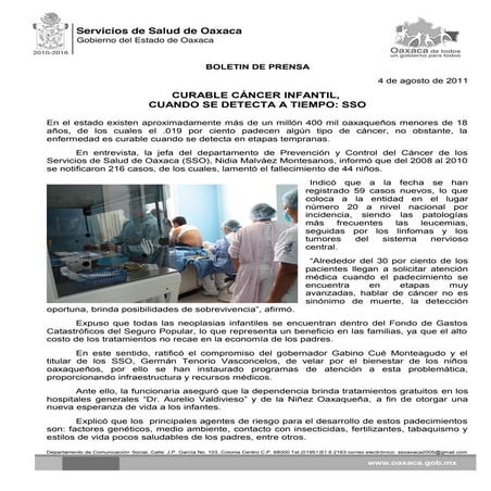 04/08/11 Germán Tenorio Vasconcelos Curable cáncer infantil, cuando se detec...