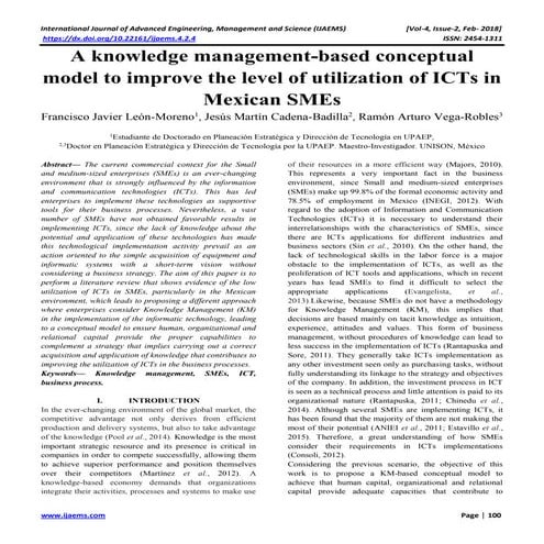 A knowledge management-based conceptual model to improve the level of utiliza...