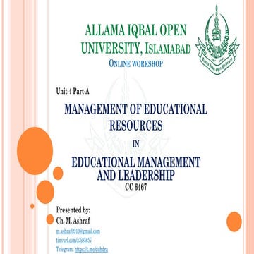 Management of Educational Resources P-1