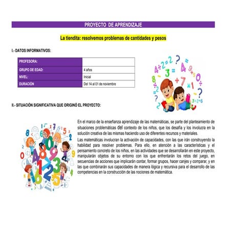 proyecto de matematica para inicial 3 años | DOCX