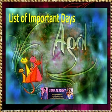 APRIL Month- List of Important Days & Events