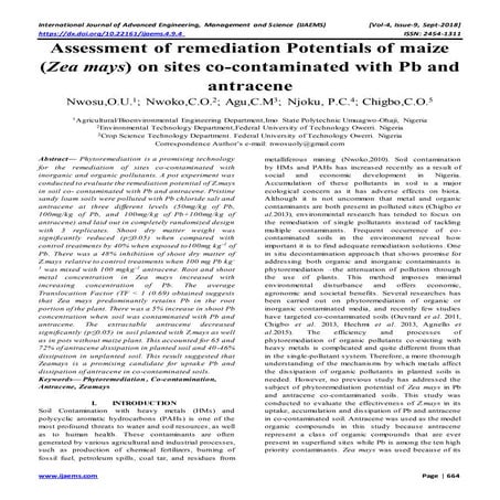 Assessment of remediation Potentials of maize (Zea mays) on sites co-contamin...