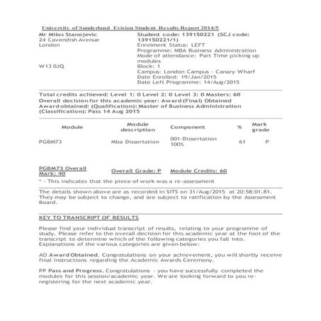 Academic transcript 2016 | PDF