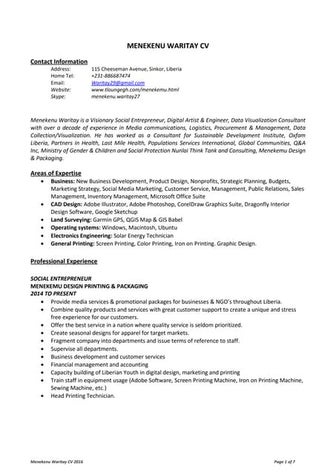 Menekenu Waritay CV Updated 2016