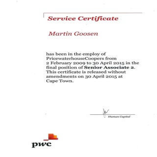 PwC Certificate of service