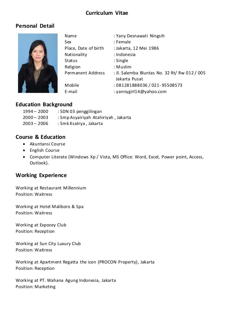 Curriculum Vitae Ejemplo Word